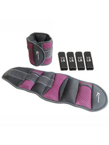 A set of fitness equipment, specifically a pair of adjustable ankle or wrist weights. The set includes one weight strap, one weight cuff, and four individual weight inserts labeled "1/2 LB" each. The weights are gray with pink mesh accents and Velcro closures.