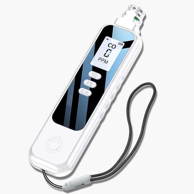A sleek, handheld portable gas detector with a digital display and wrist strap, designed for accurate gas leak detection.